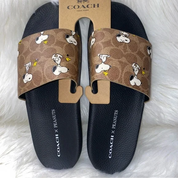 Coach woman size 11 Peanuts Udele Sport Slide Signature Canvas With Snoopy New - Picture 2 of 8